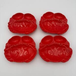 Vintage MCM Crab Plates "Japan" Ceramic Dish Candy Nut Dip Set of 4